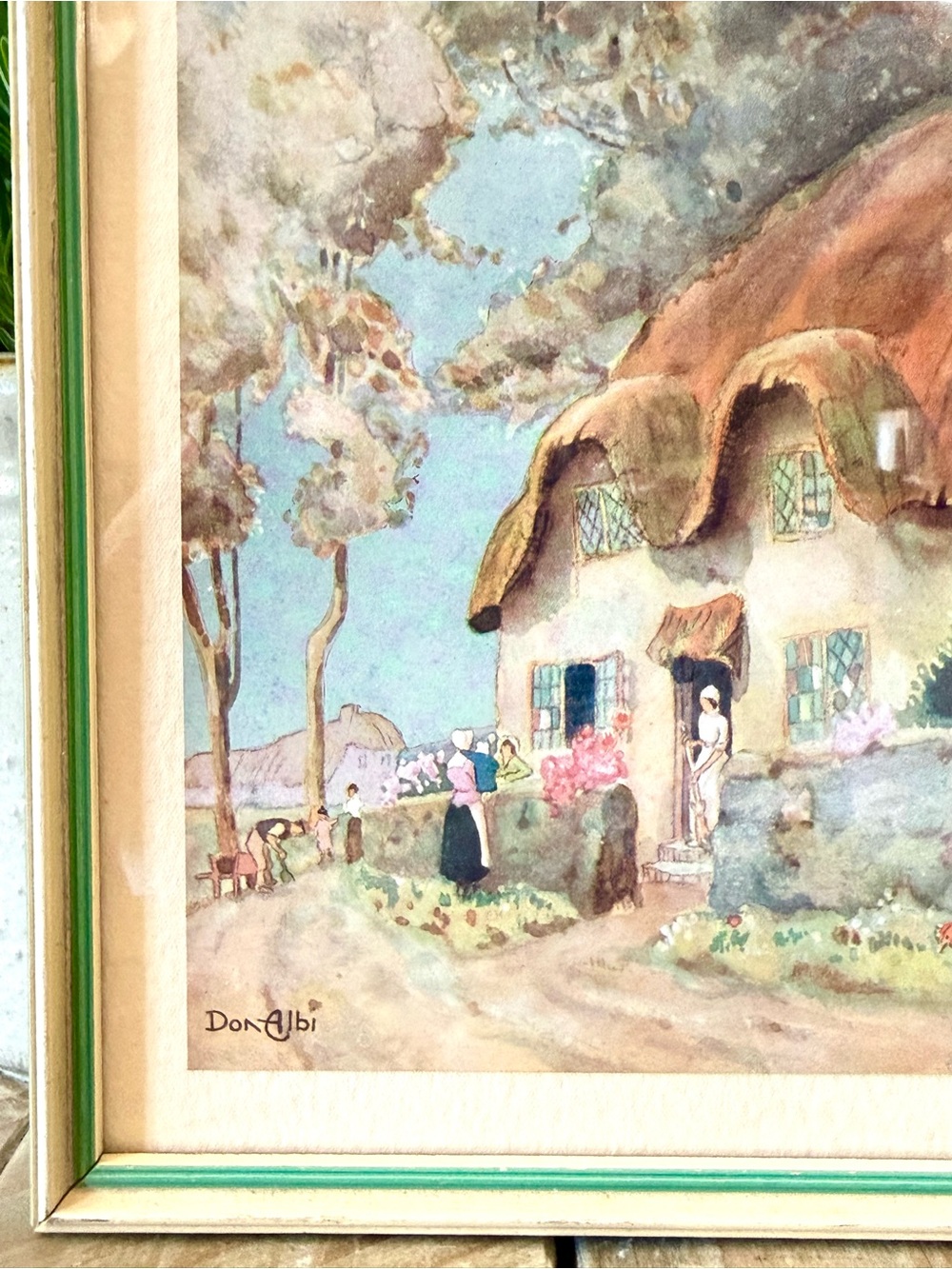 Vintage Framed Watercolor Print by Don Albi- English Country Cottage, 9.5” - Picture 3 of 5